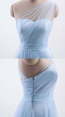 One Shoulder Sweetheart Ice Blue Corset Bridesmaid Dress outfit, Nice Dress