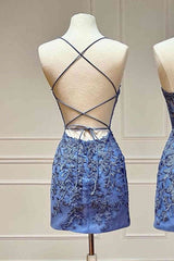 Tie Back Blue Appliqued Bodycon Corset Homecoming Dress outfit, Party Dress On Sale