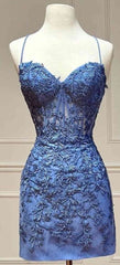 Tie Back Blue Appliqued Bodycon Corset Homecoming Dress outfit, Party Dresses On Sale