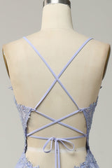 Spaghetti Straps A Line Light Purple Long Corset Prom Dress with Criss Cross Back Gowns, Prom Dresses For Curvy Figures