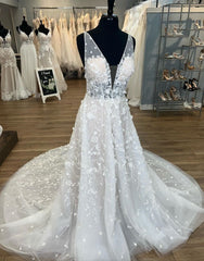 Gorgeous A-Line V-Neck Open Back Chapel Train Corset Wedding Dress outfit, Wedding Dresses Classic Elegant