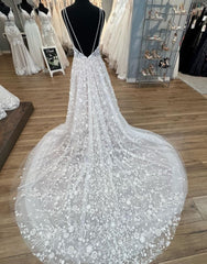 Gorgeous A-Line V-Neck Open Back Chapel Train Corset Wedding Dress outfit, Wedding Dress Classic Elegance