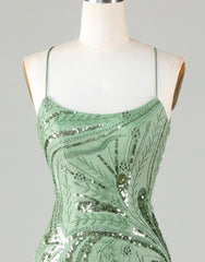 Cute Green Spaghetti straps Lace Up Sequined Corset Homecoming Party Dress Outfits, Formal Dress Australia