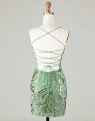Cute Green Spaghetti straps Lace Up Sequined Corset Homecoming Party Dress Outfits, Formal Dress Party Wear
