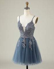Grey Blue Corset Back Tulle Corset Homecoming Dress With Appliques Gowns, Evening Dress Italy