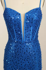 Royal Blue Sequin Mermaid Long Corset Prom Dress outfits, Prom Dresses Pattern
