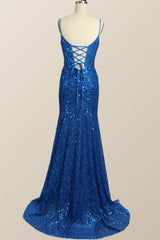 Royal Blue Sequin Mermaid Long Corset Prom Dress outfits, Prom Dresses Patterns