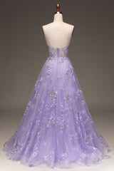 A-Line Sequins Purple Corset Prom Dress with Embroidery Gowns, Elegant Dress