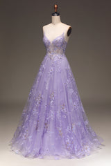 A-Line Sequins Purple Corset Prom Dress with Embroidery Gowns, Hoco Dress