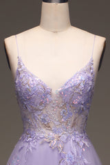 A-Line Sequins Purple Corset Prom Dress with Embroidery Gowns, Dress Outfit
