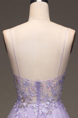 A-Line Sequins Purple Corset Prom Dress with Embroidery Gowns, Quinceanera Dress