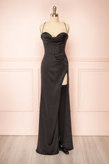 Black Corset Prom Dresses, Corset Cowl Neck Maxi Dress, Black Corset Bridesmaid Dress outfit, Prom Dresses Shorts