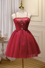 Chic Burgundy Spaghetti Straps Lace Tulle Short Corset Homecoming Dresses outfit, Bridesmaid Dresses Website