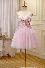 Cute Pink Strapless Sweetheart Appliques Tulle Short Corset Homecoming Dresses outfit, Bridesmaid Dresses Color Palette
