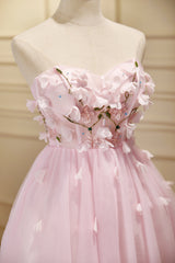 Cute Pink Strapless Sweetheart Appliques Tulle Short Corset Homecoming Dresses outfit, Bridesmaids Dresses Different Styles