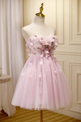 Cute Pink Strapless Sweetheart Appliques Tulle Short Corset Homecoming Dresses outfit, Bridesmaid Dresses Color Palettes