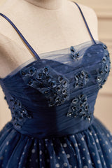 Dark Navy Spaghetti Straps Tulle Short Corset Homecoming Dresses outfit, Bridesmaid Dresses Colors