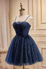 Dark Navy Spaghetti Straps Tulle Short Corset Homecoming Dresses outfit, Bridesmaids Dress Colors
