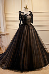 Black Sleeveless Corset Ball Gown Tulle Long Corset Prom Dresses outfit, Bridesmaid Dresses Peach