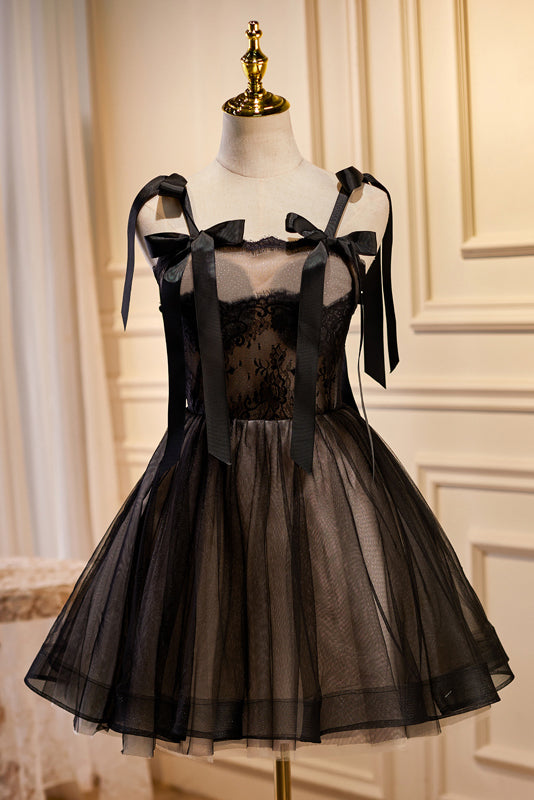 Cute Black Sleeveless A Line Tulle Short Corset Homecoming Dresses outfit, Bridesmaid Dresses Different Style