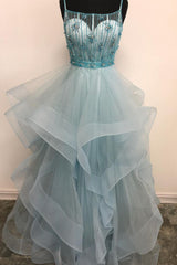 Light Green Spaghetti Straps Tulle Corset Prom Dress with Beading Crystal outfit, Fantasy Dress