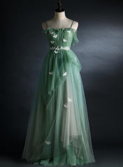 Light Green Straps Tulle Floor Length A Line Corset Prom Dress, Tulle Scoop Party Dress Outfits, Formal Dresses For Teens