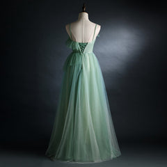 Light Green Straps Tulle Floor Length A Line Corset Prom Dress, Tulle Scoop Party Dress Outfits, Formal Dresses Lace