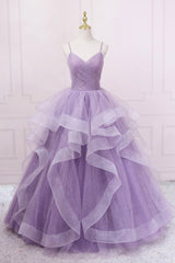 Purple Tulle Long Corset Prom Dress, A-Line Spaghetti Strap Evening Gown outfits, Wedding Shoes Bride