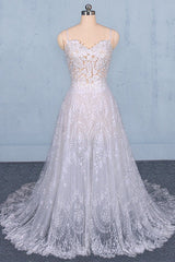 Charming Spaghetti Straps Long A-line Corset Wedding Dresses Beach Corset Wedding Dresses outfit, Wedding Dresses Outfits