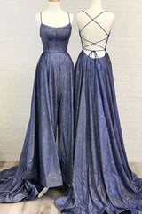 Beautiful Spaghetti Straps Backless Long Blue Party Corset Prom Dresses outfit, Party Dress Pattern