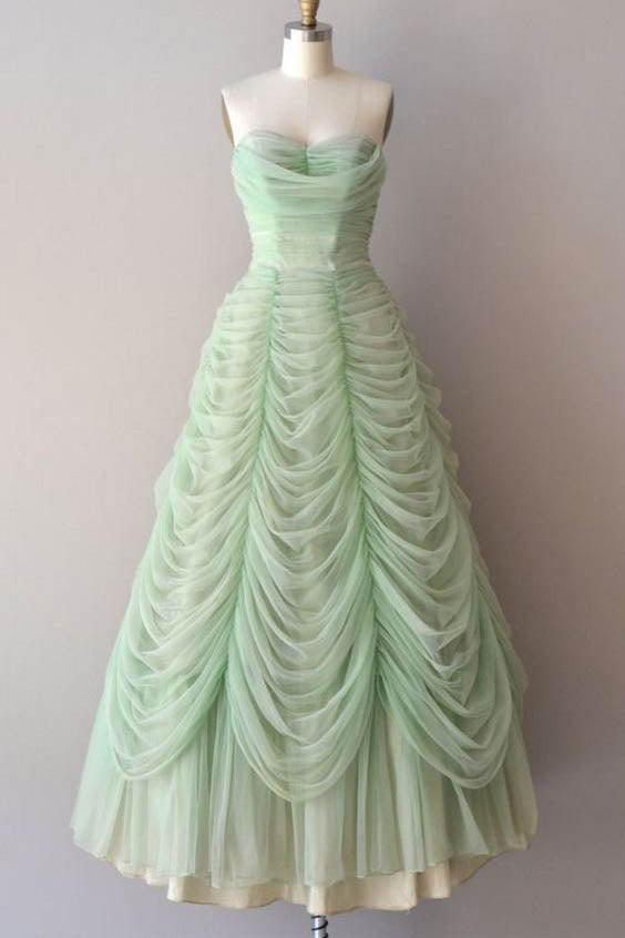 Mint Green Sweetheart Floor Length Long Corset Prom Dress, Ruched Chiffon Party Gown Outfits, Party Dress Code Ideas