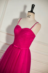 Fuchsia Straps A-line Tulle Tea-Length Corset Prom Dress outfits, Formal Dresses Shops