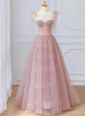 Lovely Shiny Tulle Pink Round Long Corset Formal Dress, Pink Tulle Corset Prom Dress outfits, Flowy Dress