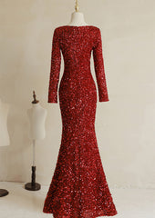 Wine Red Long Sleeves Mermaid Long Corset Formal Dress, Wine Red Corset Prom Dress outfits, Formal Dresses 2040