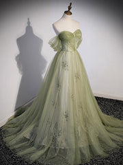 A Line Green Tulle Long Corset Prom Dress with Beading outfit, Party Dressed Short