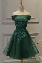 Dark Green Strapless A Line Appliques Tulle Corset Homecoming Dresses outfit, Bridesmaid Dress Outdoor Wedding