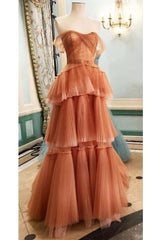 Off the Shoulder Tulle Tiered Long Corset Prom Dress, A Line Evening Gown outfits, Party Dress Red Colour