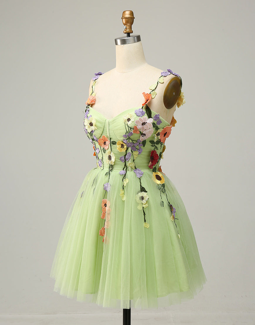 Pretty A-Line Tulle Corset Homecoming Dress With Embroidery Flowers outfit, Homecoming Dresses Simpl