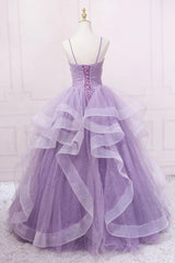 Princess Lavender Sparkly Spaghetti Straps Long Corset Prom Dress Floor Length Evening Gown outfits, Stylish Outfit