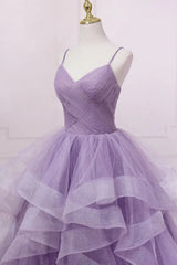 Princess Lavender Sparkly Spaghetti Straps Long Corset Prom Dress Floor Length Evening Gown outfits, Black Dress Outfit