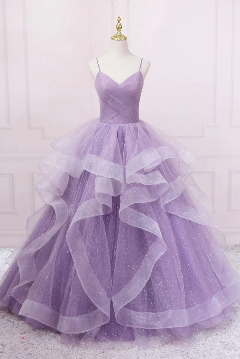 Princess Lavender Sparkly Spaghetti Straps Long Corset Prom Dress Floor Length Evening Gown outfits, Party Dress Afternoon Tea