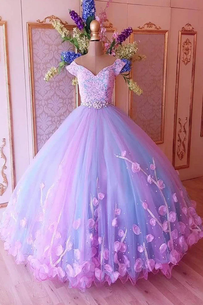 Princess Pink and Blue Corset Ball Gown Corset Prom Dresses with Flowers, Quinceanera Dresses outfit, Party Dress Pattern Free