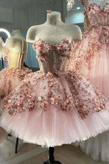 Princess Sparkly Sweetheart Corset Prom Dresses with 3d Flowers, Pink Quinceanera Dresses outfit, Prom Dresses Sage Green