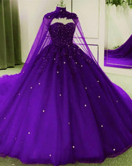 Tulle Corset Ball Gown Quinceanera Dresses, With Cape Gowns, Evening Dresses Unique