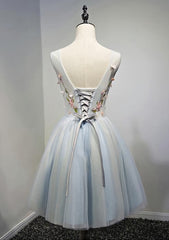 Cute Light Blue Tulle Short Party Dress, Light Blue Corset Formal Dress, Teen Corset Homecoming Dress outfit, Strapless Prom Dress