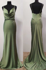 Olive Green Cowl Neck Trump Long Corset Prom Dress outfits, Party Dress Outfit