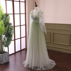Light Green Long Sleeves Gradient Tulle Party Dress, Green Floor Length Corset Prom Dress outfits, Formal Dress Shops