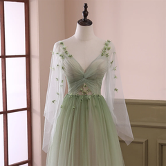Light Green Long Sleeves Gradient Tulle Party Dress, Green Floor Length Corset Prom Dress outfits, Formal Dresses Shops