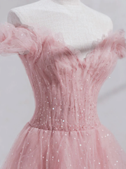 Pink Sweetheart Off Shoulder Sequins Long Evening Dress, Pink Corset Prom Dresses outfit, Formal Dress Black