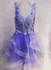 Purple Lace V-Neckline Short Corset Homecoming Dress, Purple Short Corset Prom Dress outfits, Formal Dresses Ball Gown